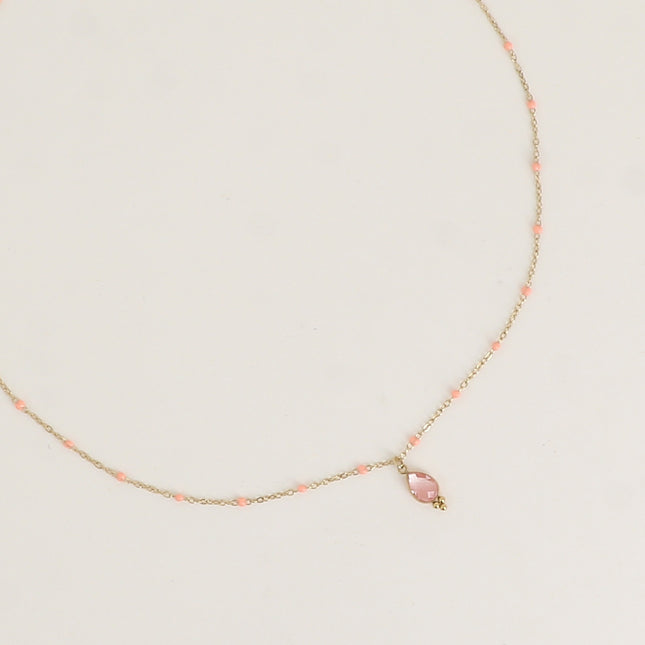 Collier Aveny - chaîne émaillée et pendentif goutte en pierre naturelle