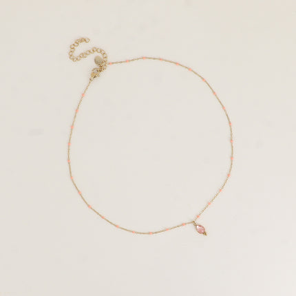 Necklace - enameled chain and natural stone drop pendant