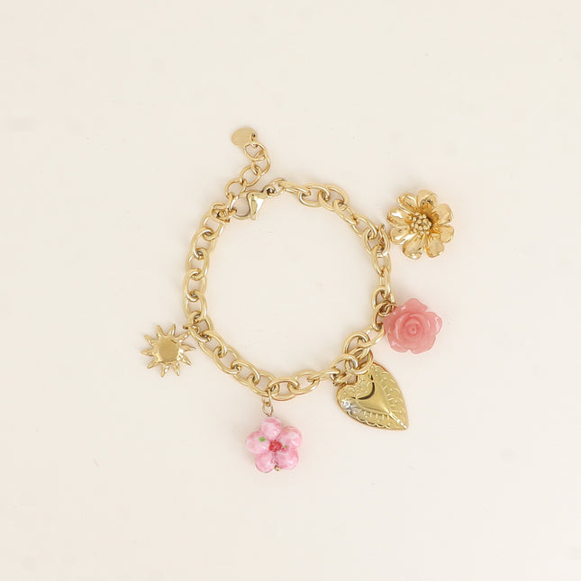 Bracelet - fleurs en résine, céramique, soleil, coeur