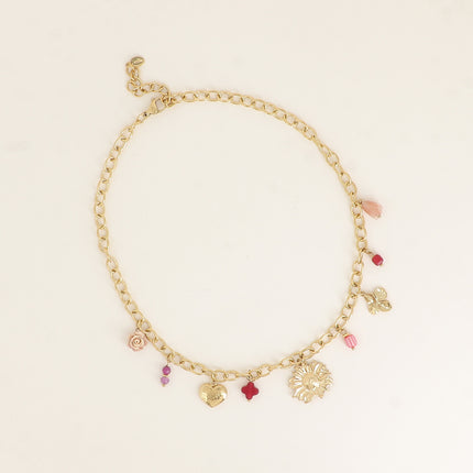 Necklace - resin, flowers, heart, natural stones, clover