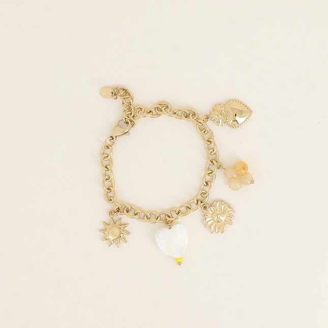 Bracelet - soleil, coeur, fleur, trèfle, résine, coeur