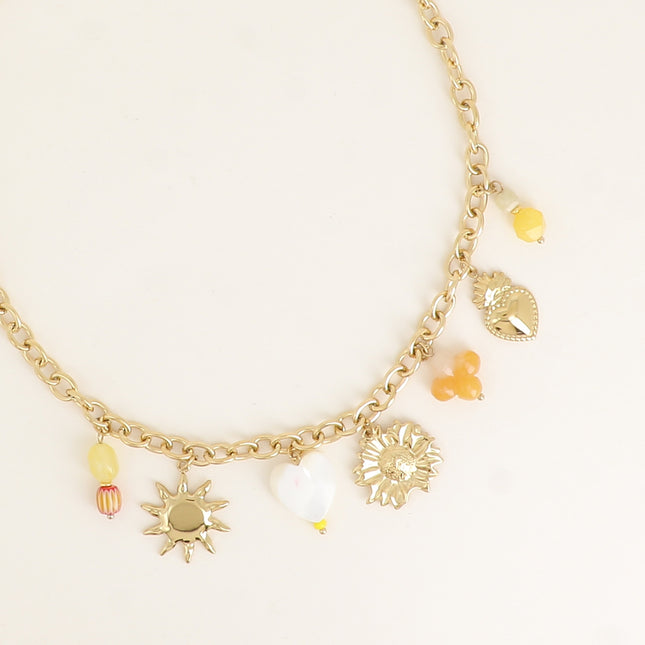 Collier - soleil, coeur, fleur, trèfle, résine, coeur