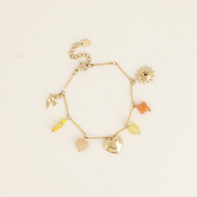 Bracelet Sunny - pierres naturelles, oiseau, coeur, soleil, trèfle