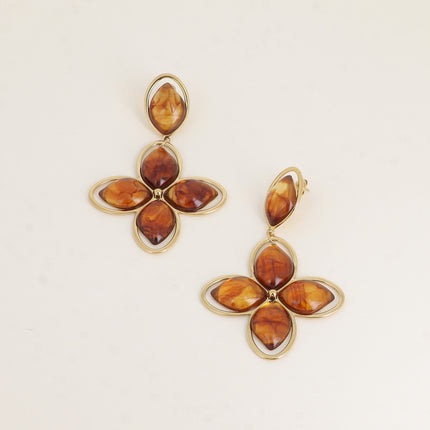 Dangling earrings - oval and clover with resin pieces
