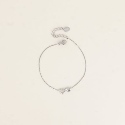 Bracelet - delicate curb chain and two hearts