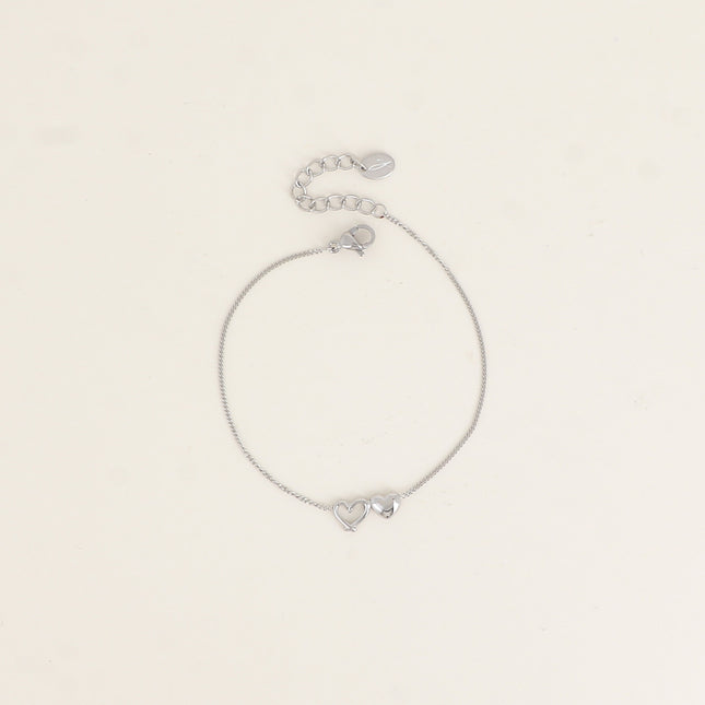 Bracelet - delicate curb chain and two hearts