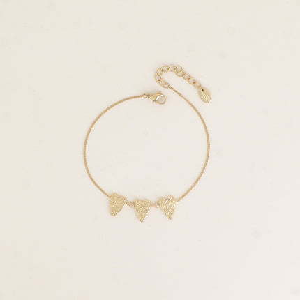Bracelet - fine curb chain and 3 textured hearts