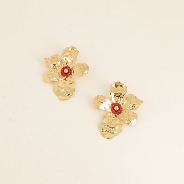 Boucles puces - motif floral et perles