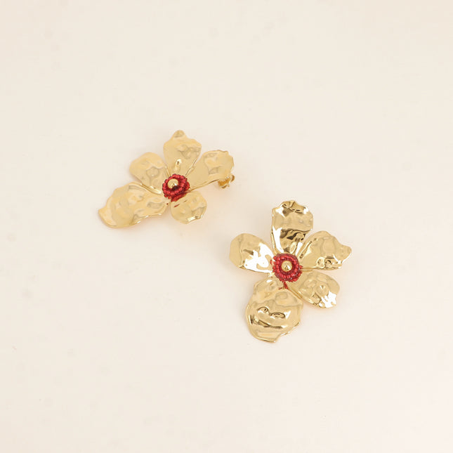 Boucles puces - motif floral et perles