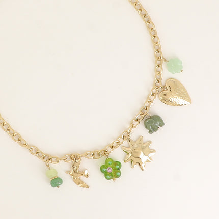 Collier - soleil, fleur, éléphant, coeur, oiseau gravé, trèfle