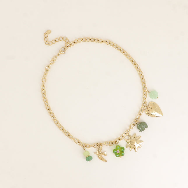 Collier - soleil, fleur, éléphant, coeur, oiseau gravé, trèfle