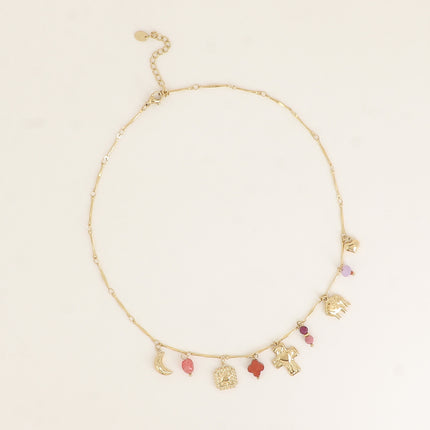 Dolce Necklace - natural stones, sun, clover, elephant