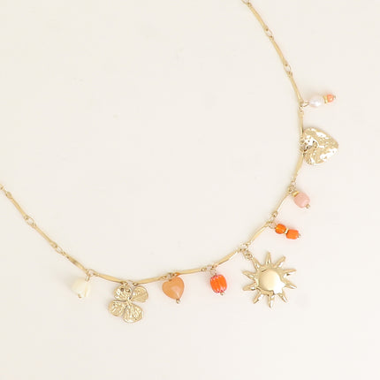 Collier - coeurs, trèfle, soleil, céramique émaillée, pierres naturelles