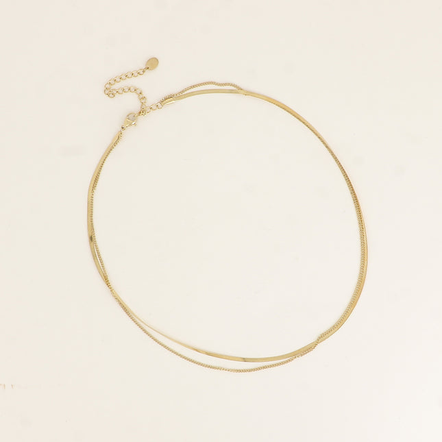 Collier - 2 rangs, miroir et fine gourmette