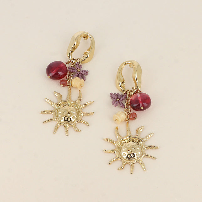 Boucles pendantes - ovale, perle ronde plate, noeud papillon perlé, soleil