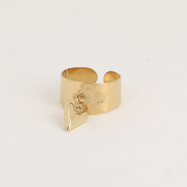 Bague - anneau brossé et pampille coeur