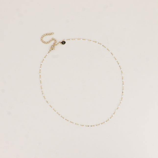 Collier - maille type grain de café plat et aux touches émaillées