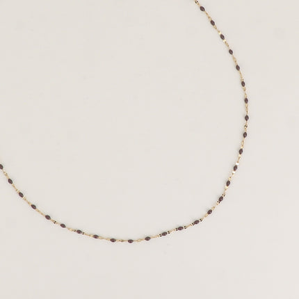 Collier - maille type grain de café plat et aux touches émaillées