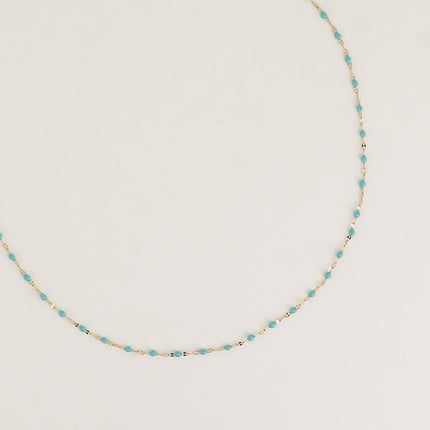 Collier - maille type grain de café plat et aux touches émaillées
