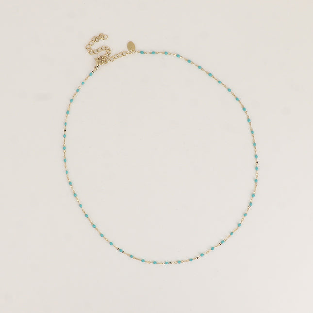 Necklace - flat coffee bean link with enamelled accents