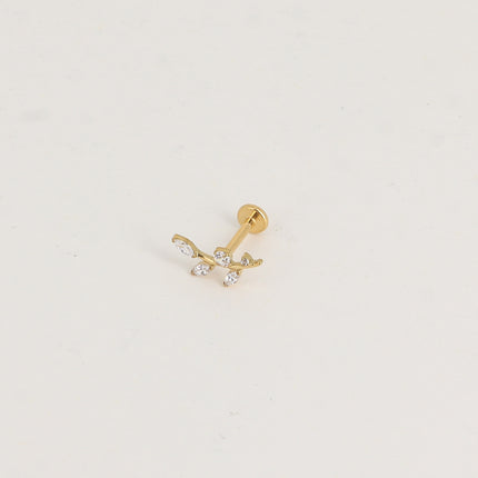 Piercing en titane - brindille de laurier en cristal