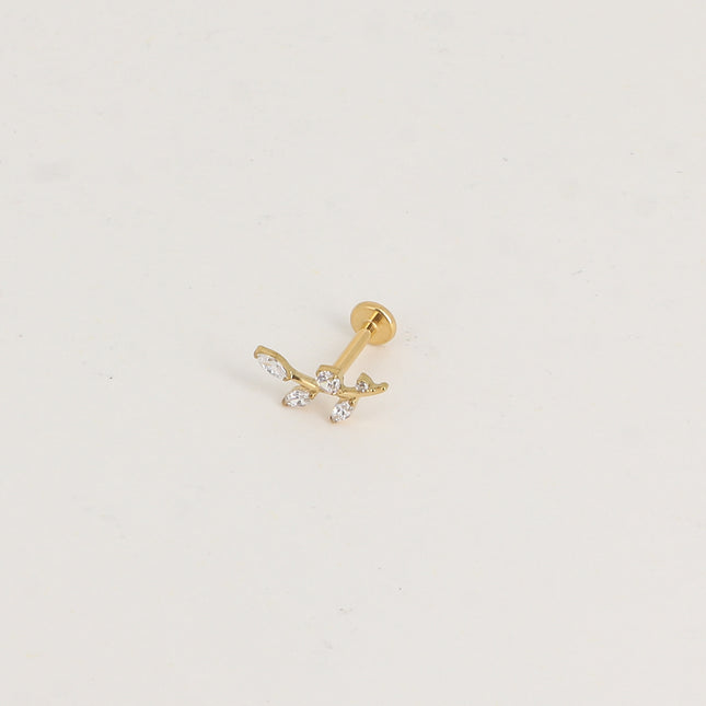 Piercing en titane - brindille de laurier en cristal