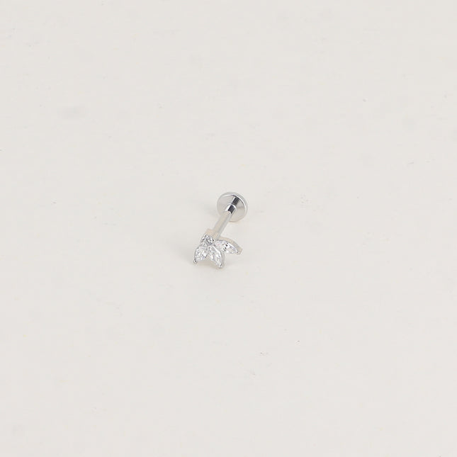 Piercing en titane - feuillage à 3 cristaux et cristal