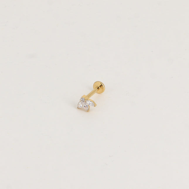 Piercing en titane - feuillage à 3 cristaux et cristal