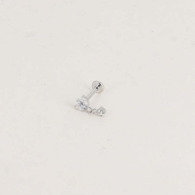 Piercing en titane - feuillage à 3 cristaux et cristal pendant
