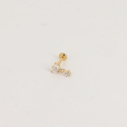 Piercing en titane - feuillage à 3 cristaux et cristal pendant
