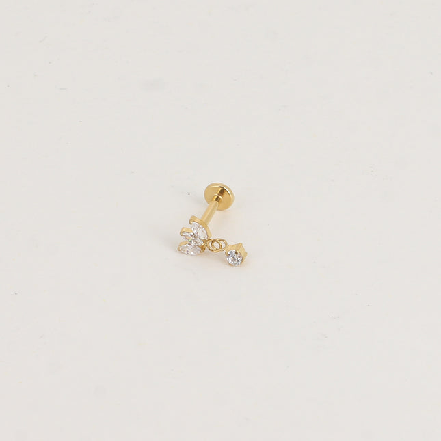 Piercing en titane - feuillage à 3 cristaux et cristal pendant