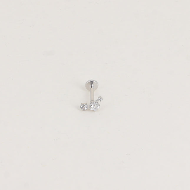 Piercing en titane - étoile en cristal et 2 cristaux ronds