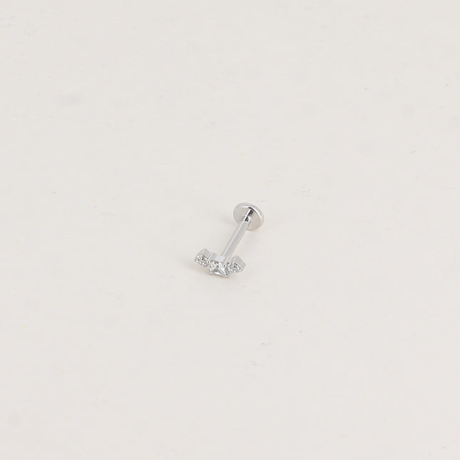 Piercing en titane - cristal carré et 2 cristaux ronds