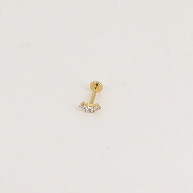 Piercing en titane - cristal carré et 2 cristaux ronds