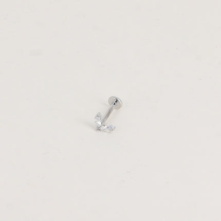 Piercing en titane - feuillage à 2 cristaux