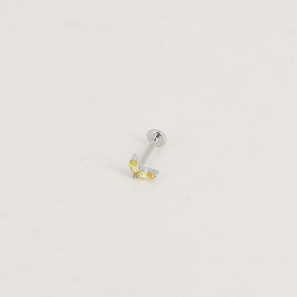 Piercing en titane - feuillage à 2 cristaux
