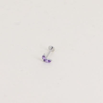 Piercing en titane - feuillage à 2 cristaux