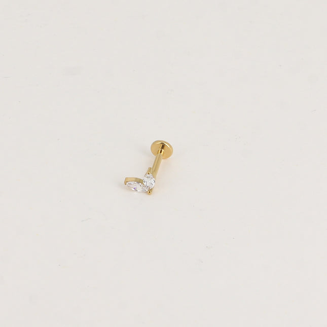 Piercing en titane - feuillage à 2 cristaux