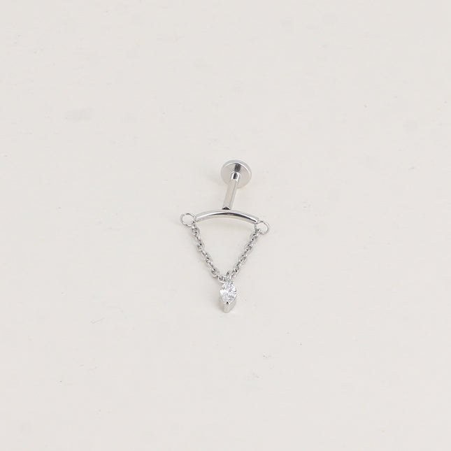 Piercing en titane - courbe, chaîne pendante et cristal ovale
