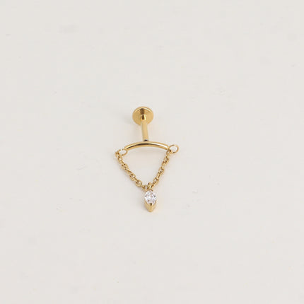 Piercing en titane - courbe, chaîne pendante et cristal ovale