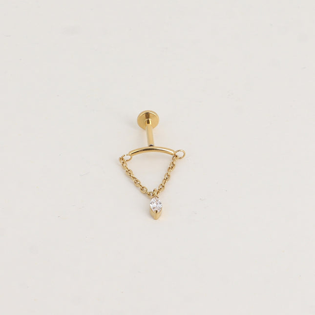 Piercing en titane - courbe, chaîne pendante et cristal ovale