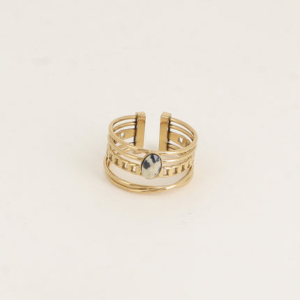 Bague - 5 anneaux, d'une pierre naturelle ovale