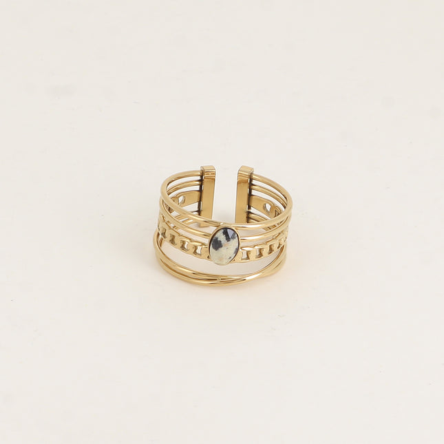 Bague - 5 anneaux, d'une pierre naturelle ovale