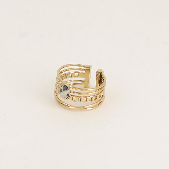 Bague - 5 anneaux, d'une pierre naturelle ovale
