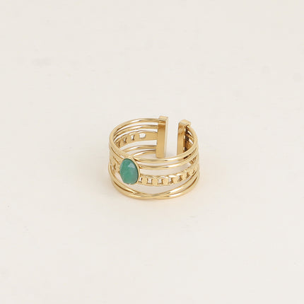 Bague - 5 anneaux, d'une pierre naturelle ovale