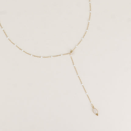 Y-shaped necklace - enameled chain, 3 small natural stones and natural stone drop pendant