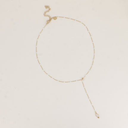 Y-shaped necklace - enameled chain, 3 small natural stones and natural stone drop pendant