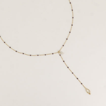 Y-shaped necklace - enameled chain, 3 small natural stones and natural stone drop pendant