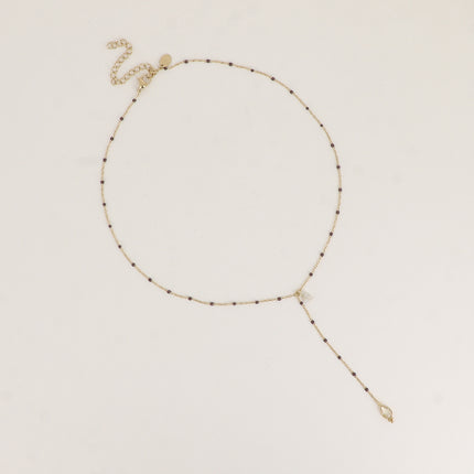 Y-shaped necklace - enameled chain, 3 small natural stones and natural stone drop pendant