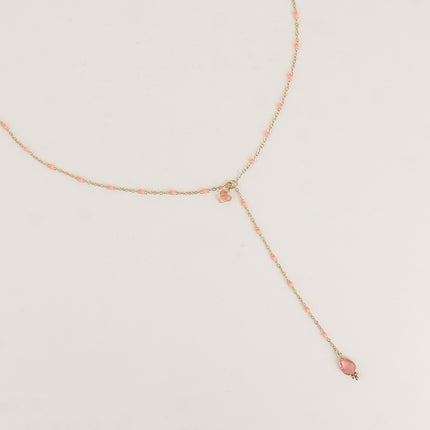 Y-shaped necklace - enameled chain, 3 small natural stones and natural stone drop pendant